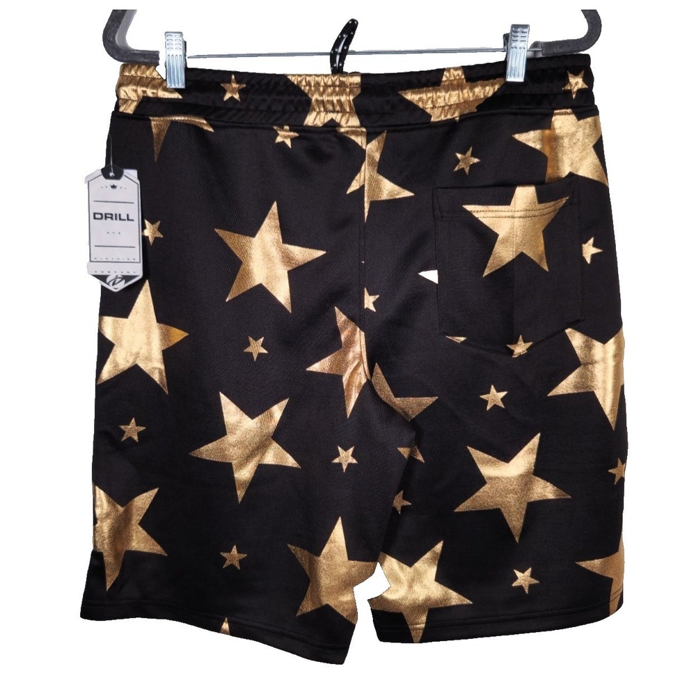 Drill Clothing Company Black Gold Metallic Star Shorts D2307-Y2831 Large New